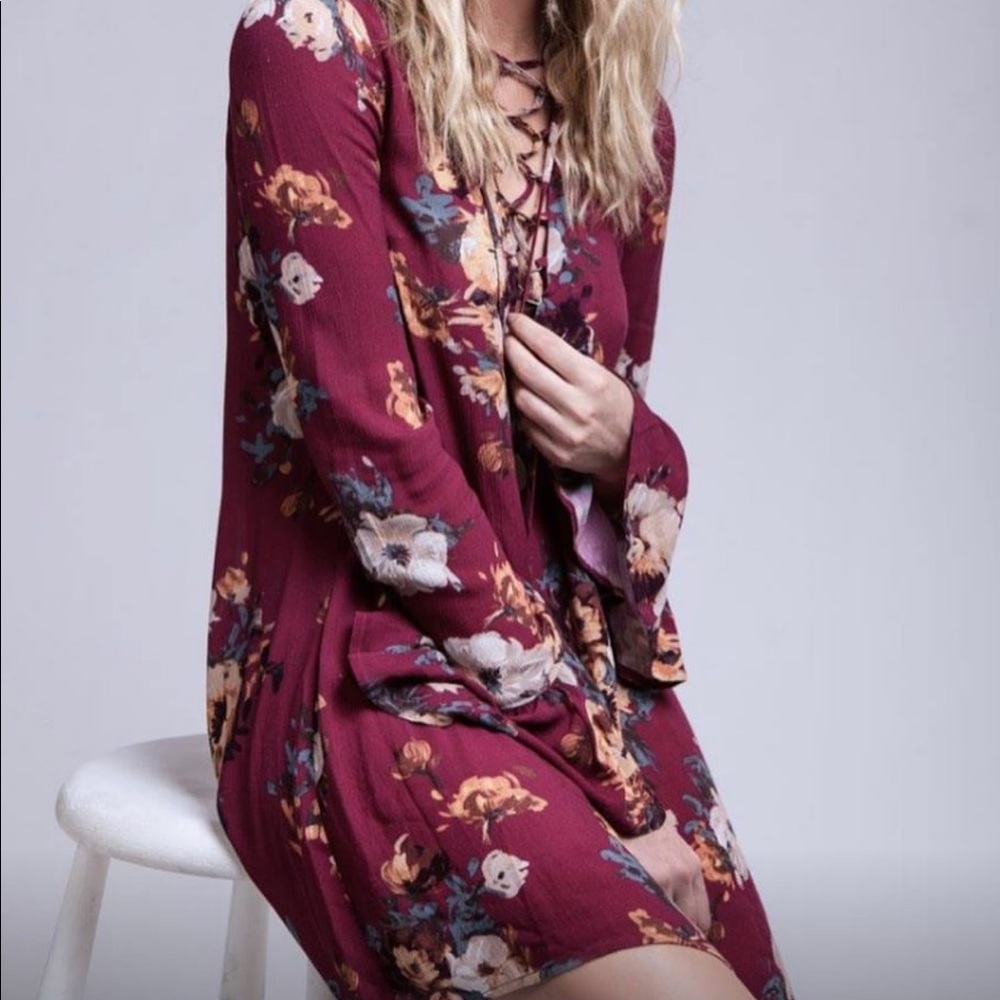 Floral dress with lace up detail